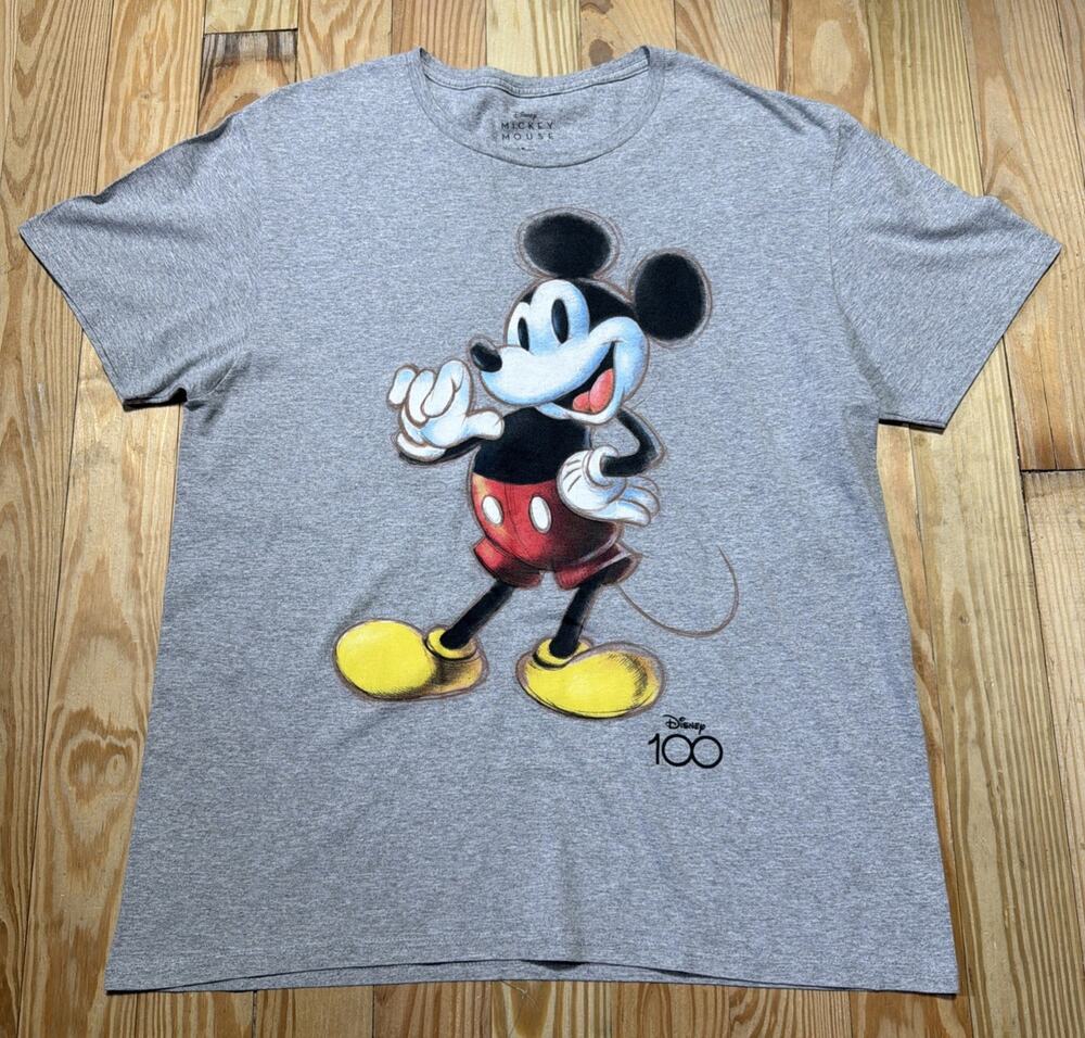 Disney Mickey Mouse T-Shirt Men's Large Graphic Gray Lightweight Knit